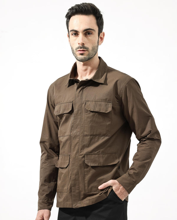 Rare Rabbit Men's Feliu Dark Olive Plain Utility Multi Pocket Jacket