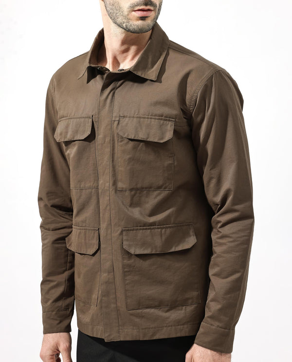 Rare Rabbit Men's Feliu Dark Olive Plain Utility Multi Pocket Jacket