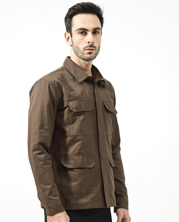 Rare Rabbit Men's Feliu Dark Olive Plain Utility Multi Pocket Jacket