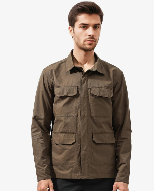 Rare Rabbit Men's Feliu Dark Olive Plain Utility Multi Pocket Jacket
