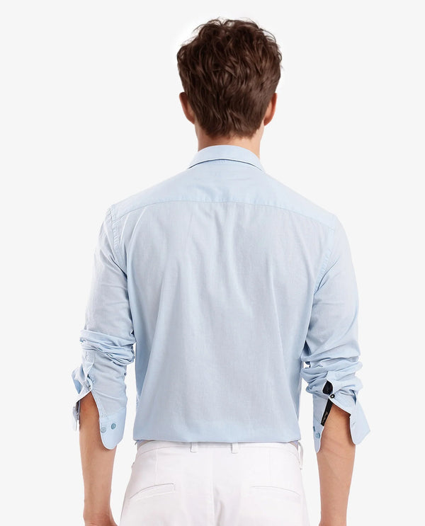 Rare Rabbit Men's Flees Light Blue Cotton Fabric Full Sleeves Solid Shirt