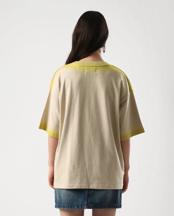 Rareism Women Foakoe Beige Pull On Closure Cotton Oversized Regular Graphic Print T-Shirt