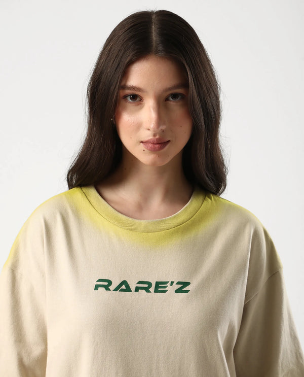 Rareism Women Foakoe Beige Pull On Closure Cotton Oversized Regular Graphic Print T-Shirt