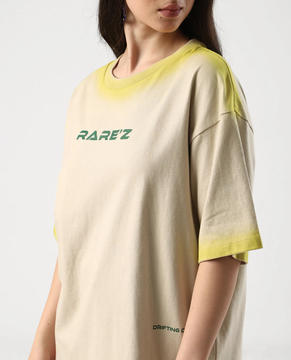 Rareism Women Foakoe Beige Pull On Closure Cotton Oversized Regular Graphic Print T-Shirt