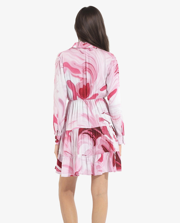 Rareism Women's Foggia Multi  Spread Collar  Full Sleeve Floral Print Fit And Flare Mini Dress
