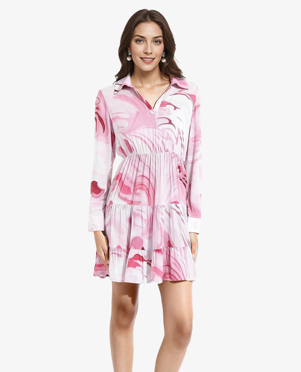 Rareism Women's Foggia Multi  Spread Collar  Full Sleeve Floral Print Fit And Flare Mini Dress