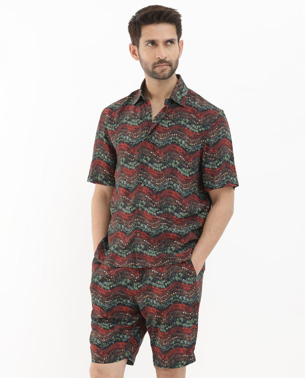 Rare Rabbit Men's Frakin Brown Viscose Fabric Knee Length Tropical Print Shorts