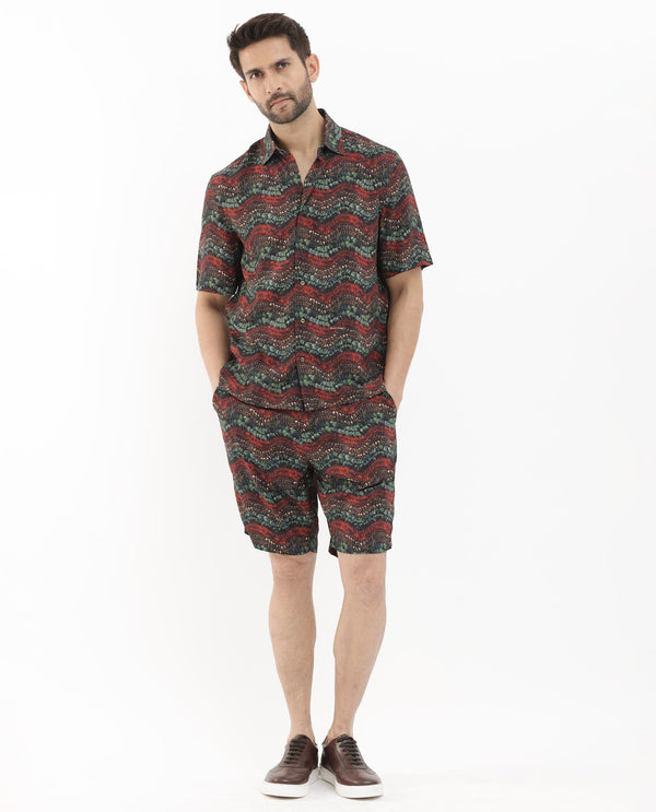 Rare Rabbit Men's Frakin Brown Viscose Fabric Knee Length Tropical Print Shorts