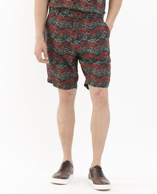 Rare Rabbit Men's Frakin Brown Viscose Fabric Knee Length Tropical Print Shorts