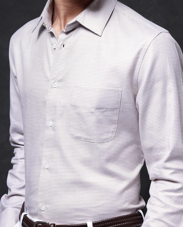 Rare Rabbit Men Fresno Beige Cotton Fabric Full Sleeve Regular Fit Dobby Print Shirt