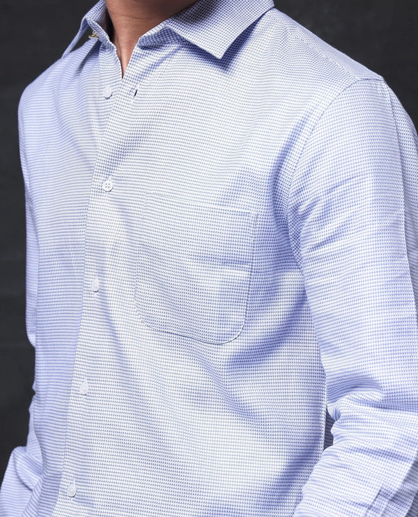 Rare Rabbit Men Fresno Blue Cotton Fabric Full Sleeve Regular Fit Dobby Print Shirt