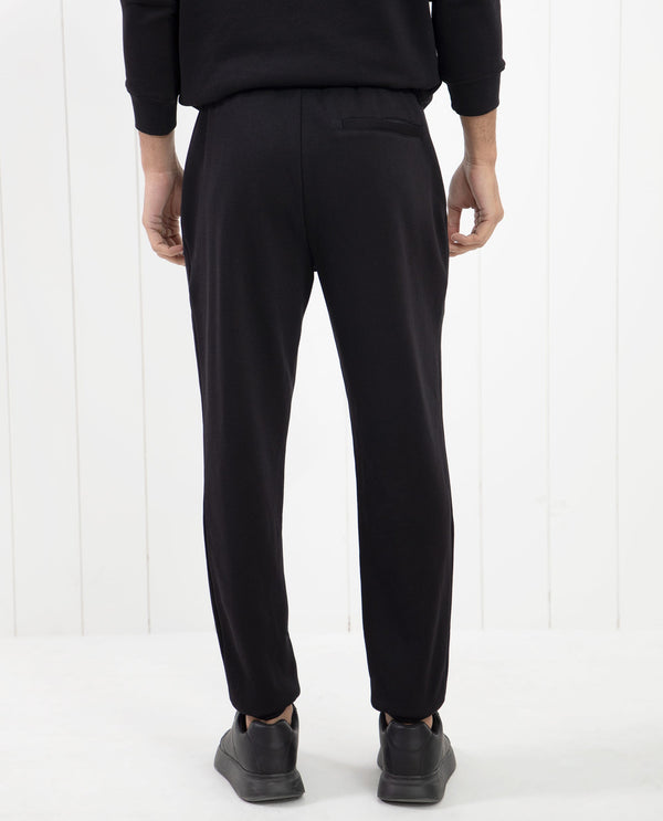 Rare Rabbit Mens Fulham Black Track Pant Cotton Polyester Fabric Mid Rise Knitted Draw String Closure