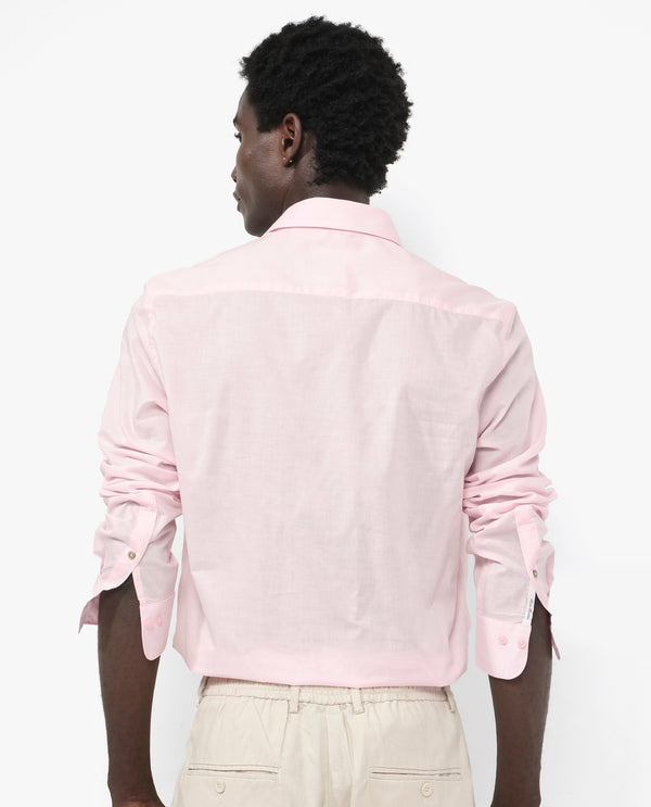 Rare Rabbit Men's Fullsleen Pastel Pink Cotton Fabric Full Sleeves Collared Neck Regular Fit Solid Shirt