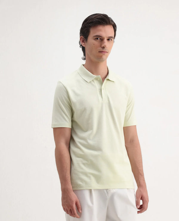 Rare Rabbit Men's Gamer Pastel Yellow Cotton Polyester Fabric Short Sleeves Collared Neck Plain Knit Polo T-Shirt