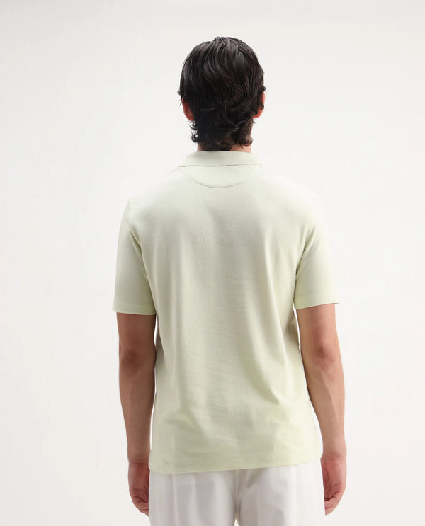 Rare Rabbit Men's Gamer Pastel Yellow Cotton Polyester Fabric Short Sleeves Collared Neck Plain Knit Polo T-Shirt