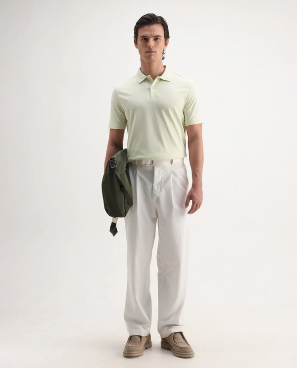 Rare Rabbit Men's Gamer Pastel Yellow Cotton Polyester Fabric Short Sleeves Collared Neck Plain Knit Polo T-Shirt