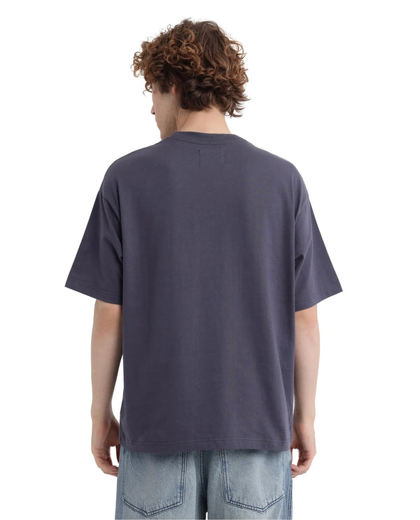 Rare Rabbit Men Gamo Dark Grey Cotton Fabric Short Sleeve Crew Neck Oversized Fit Towel Embroidered T-Shirt