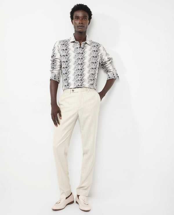 Rare Rabbit Men's Gasta LS Off White Viscose Fabric Full Sleeves Regular Fit Floral Geometric Print Shirt