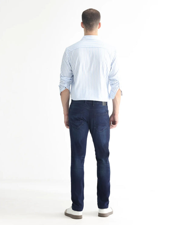 Rare Rabbit Men's Gaza Blue Mid Wash Mid-Rise Slim Fit Jeans