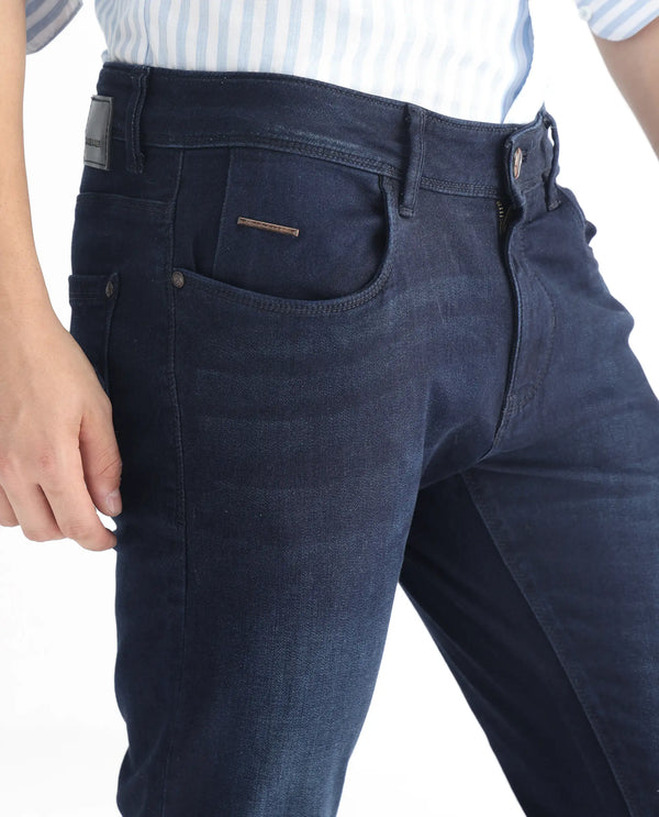 Rare Rabbit Men's Gaza Blue Mid Wash Mid-Rise Slim Fit Jeans