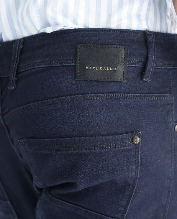 Rare Rabbit Men's Gaza Blue Mid Wash Mid-Rise Slim Fit Jeans
