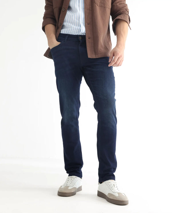 Rare Rabbit Men's Gaza Blue Mid Wash Mid-Rise Slim Fit Jeans