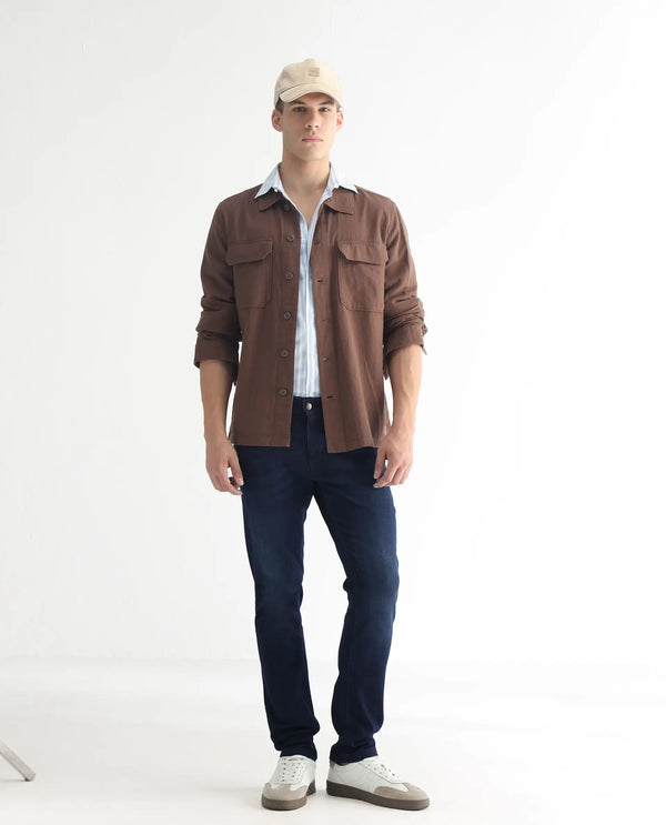 Rare Rabbit Men's Gaza Blue Mid Wash Mid-Rise Slim Fit Jeans