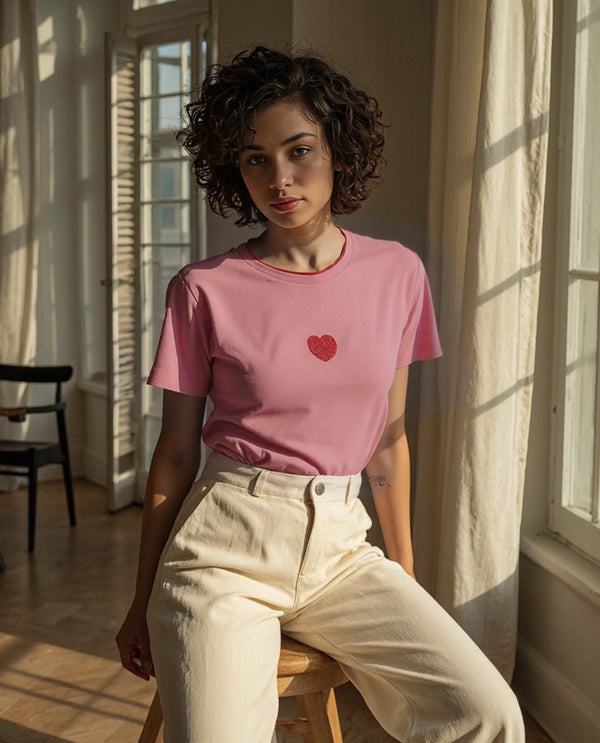 Rareism Women Somger Pink Crew Neck Plain T-Shirt