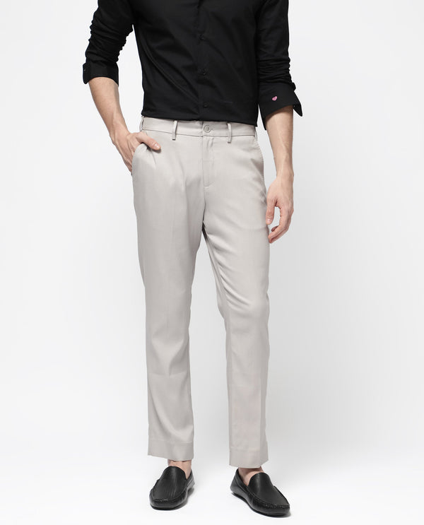 Rare Rabbit Men's Glade-1 Beige Solid Mid-Rise Regular Fit Trousers