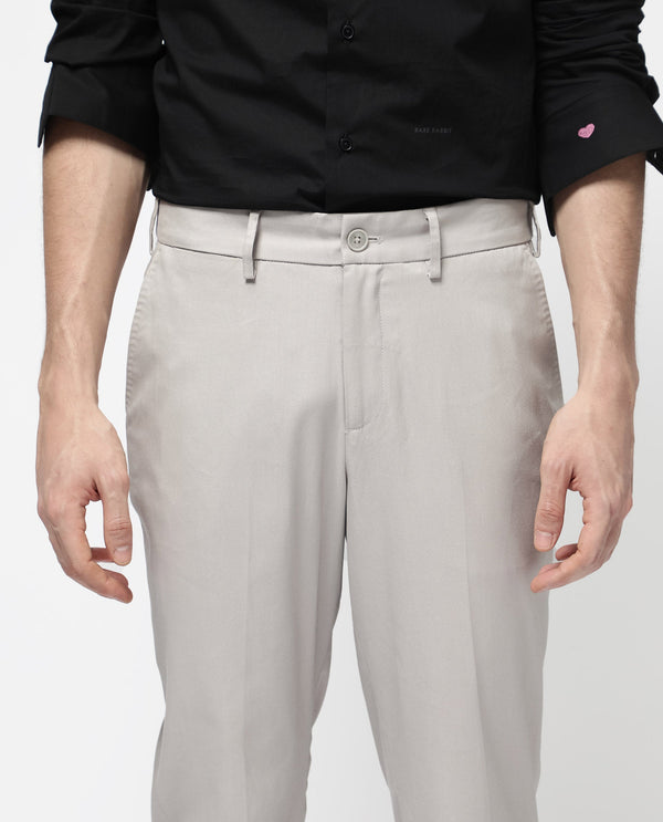 Rare Rabbit Men's Glade-1 Beige Solid Mid-Rise Regular Fit Trousers
