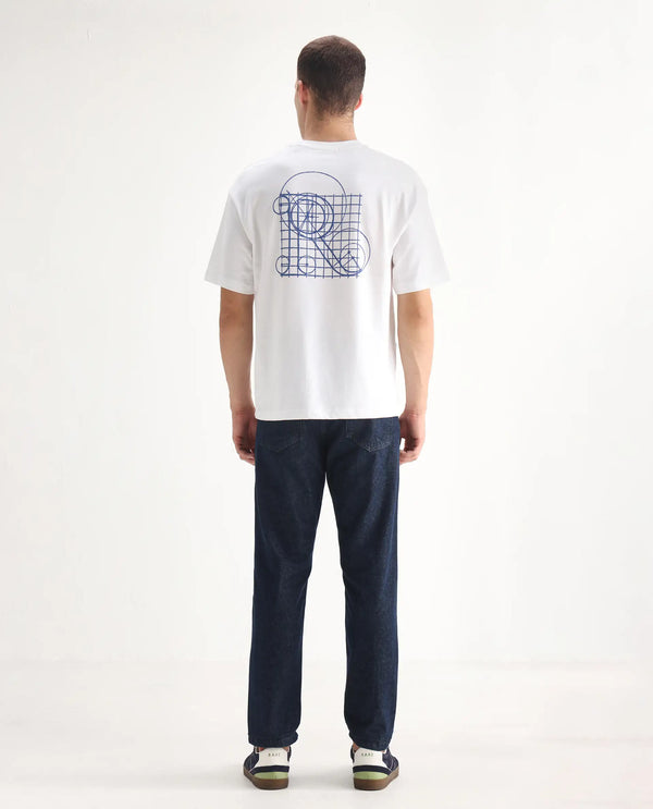 Rare Rabbit Men Gleb Dark Blue Cotton Fabric Mid Rise Carrot Fit Mid Wash Plain Denim Trousers