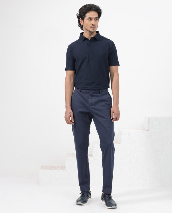 Rare Rabbit Mens Gesset-2 Dusky Navy Short Sleeve Jacquard Textured Statement Polo T-Shirt