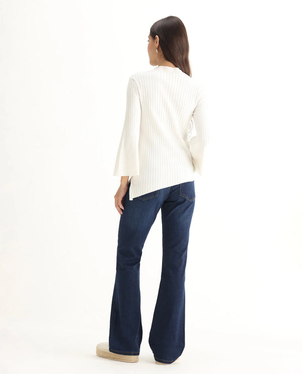 Rareism Women Hadley Dark Blue Cotton Elastane Fabric Solid Regular Length Jeans