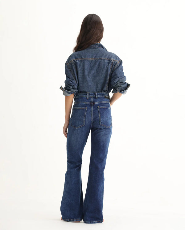 Rareism Women Hadley Blue Cotton Elastane Fabric Solid Regular Length Jeans
