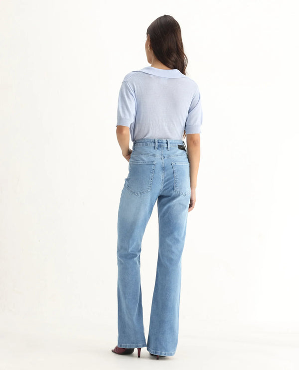 Rareism Women Hadley-SC Pastel Blue Cotton Elastane Fabric Solid Regular Length Jeans
