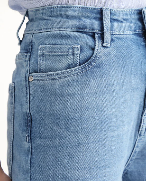 Rareism Women Hadley-SC Pastel Blue Cotton Elastane Fabric Solid Regular Length Jeans