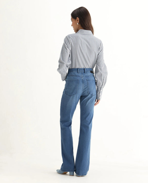 Rareism Women Hadley-SC Light Blue Cotton Elastane Fabric Solid Regular Length Jeans