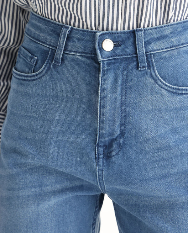Rareism Women Hadley-SC Light Blue Cotton Elastane Fabric Solid Regular Length Jeans