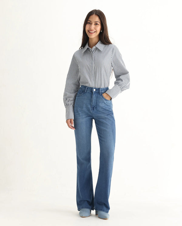 Rareism Women Hadley-SC Light Blue Cotton Elastane Fabric Solid Regular Length Jeans