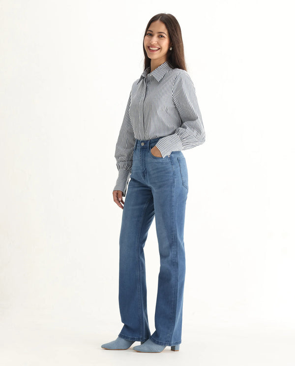 Rareism Women Hadley-SC Light Blue Cotton Elastane Fabric Solid Regular Length Jeans