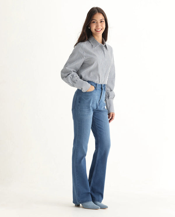 Rareism Women Hadley-SC Light Blue Cotton Elastane Fabric Solid Regular Length Jeans