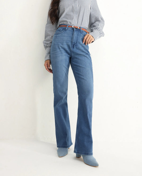 Rareism Women Hadley-SC Light Blue Cotton Elastane Fabric Solid Regular Length Jeans