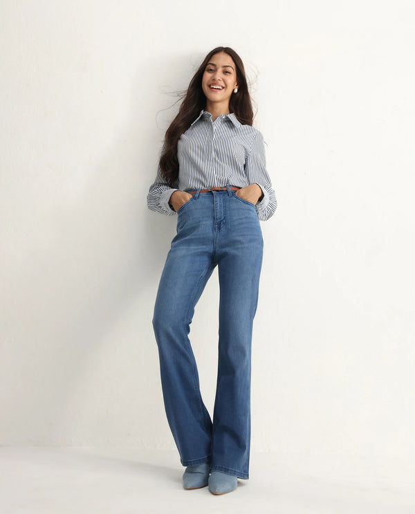 Rareism Women Hadley-SC Light Blue Cotton Elastane Fabric Solid Regular Length Jeans