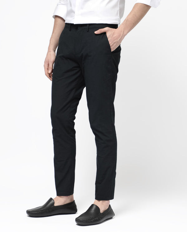 Rare Rabbit Men's Harlow Navy Cotton Fabric Regular Fit Mid Rise Seersucker Trousers