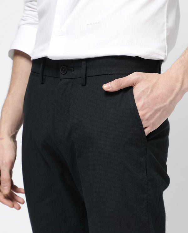 Rare Rabbit Men's Harlow Navy Cotton Fabric Regular Fit Mid Rise Seersucker Trousers