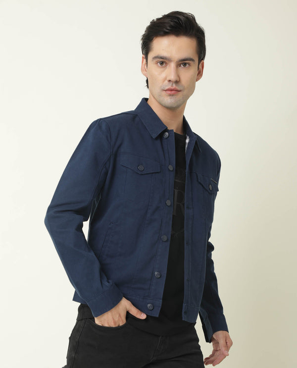Rare Rabbit Men's Vintage Navy Plain Denim Trucker Jacket
