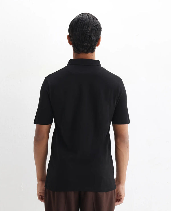 Rare Rabbit Men's Herval Black Cotton Fabric Collared Neck Half Sleeves Polo T-Shirt