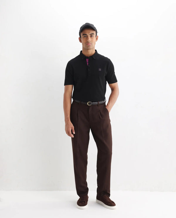 Rare Rabbit Men's Herval Black Cotton Fabric Collared Neck Half Sleeves Polo T-Shirt