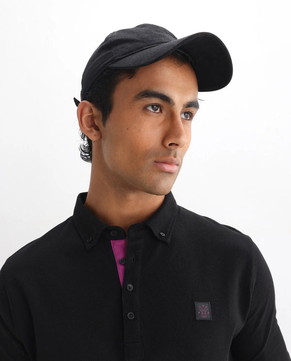 Rare Rabbit Men's Herval Black Cotton Fabric Collared Neck Half Sleeves Polo T-Shirt