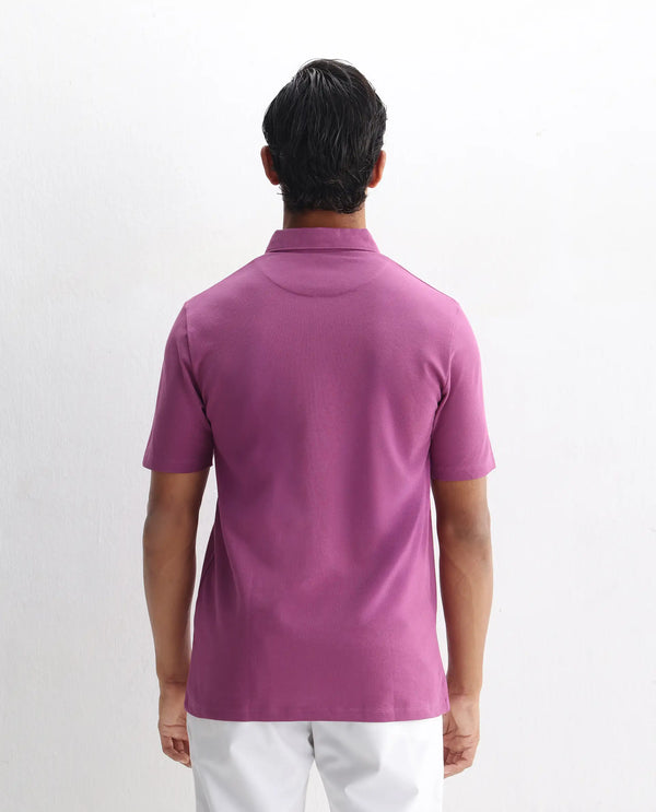 Rare Rabbit Men's Herval Dark Pink Cotton Fabric Collared Neck Half Sleeves Polo T-Shirt